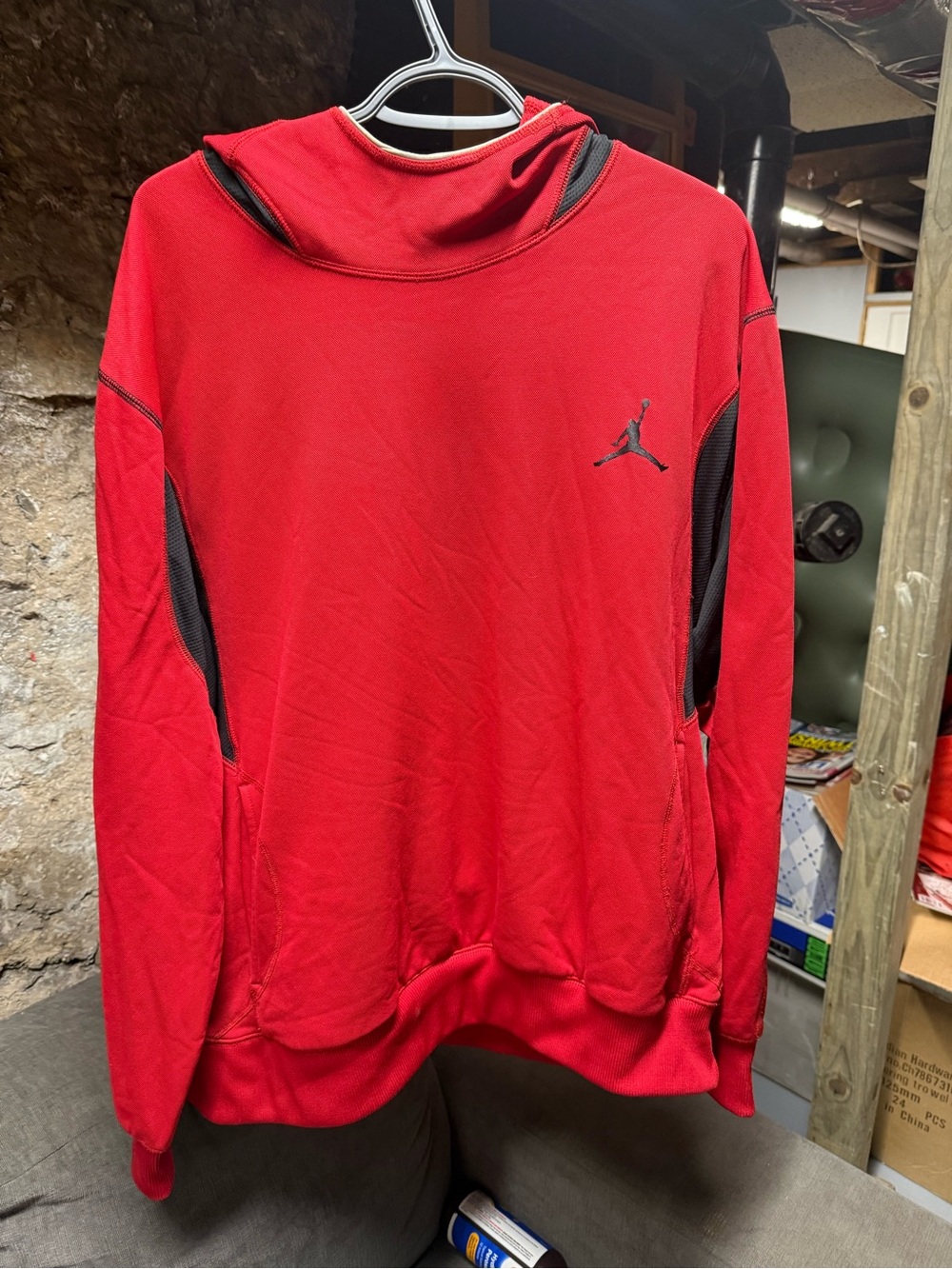 Jordan Red Pullover Hoodie with Black Accents